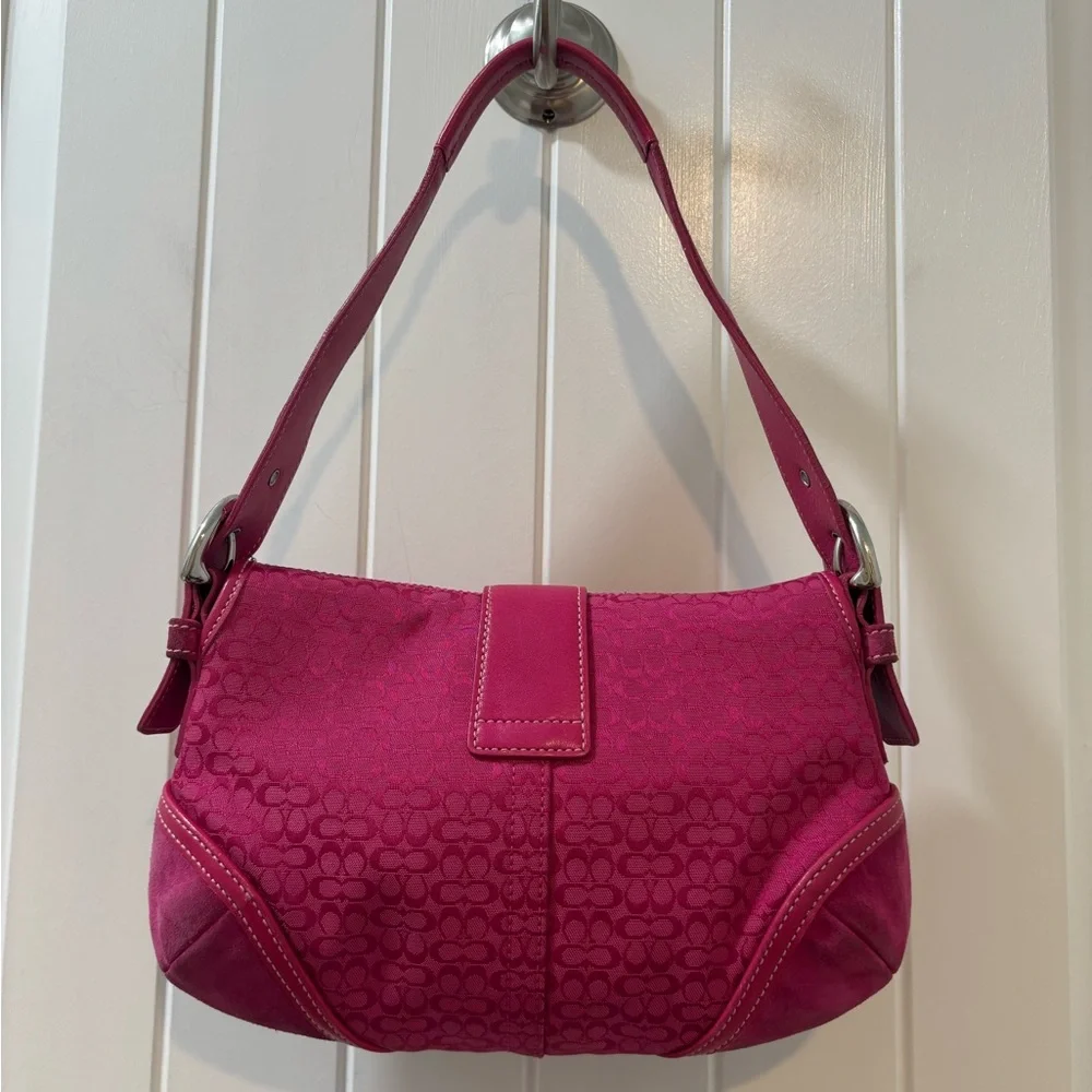 Coach Soho Mini Pink Signature Canvas Suede Denim Vintage Y2K Coach 6818 - Picture 8 of 15